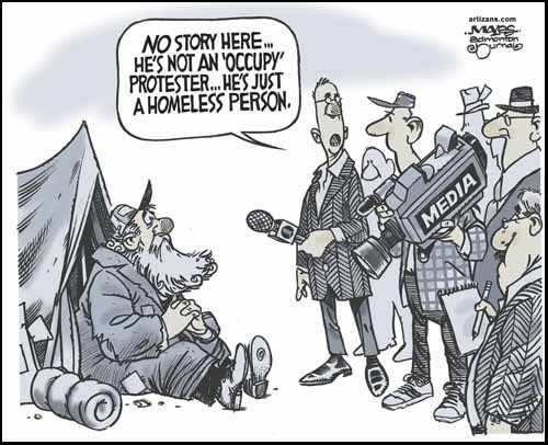 Media mistakes homeless man for 'Occupy' protester.