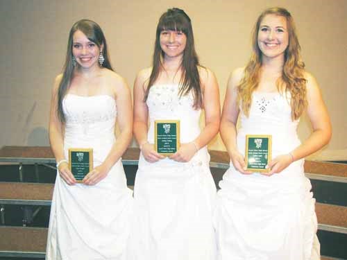 Senior Spirit awards (awarded to the senior students gr 11 and 12 who have accumulated the most points athletically, academically, and organizationally), Sara Kruger, Ashley Chillog, Bailey Inglis.