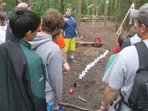 Yorkton area Scouts and other participants in the "Woolly Mammoth Hunt" activity get instructions.