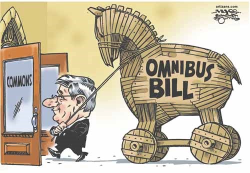 Stephen Harper pulls "Omnibus Bill" trojan horse into Commons.