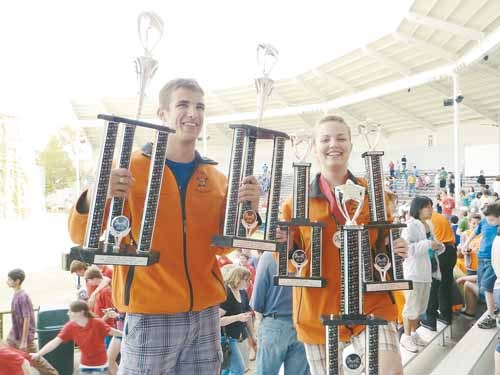 Georgio Karapanos (left) and Lauren Dobko after winning 6 awards at Six Flags park.