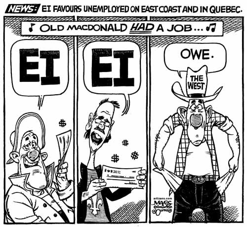 EI favours unemployed workers on East Coast and in Quebec.