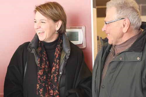 Martha Hall Findlay laughs with constituents at Tim Hortons on Broadway Street West January 30.