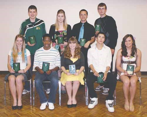 Students named Most Improved Players: from left, front row: Kaylee Ford, David Boroto, Kelsey Woloschuk, Justin Genaille, Skylar German; back row: Dalen Brueckner, Courtney Piontek, Anthony Fetsch, Dylan Johnson.