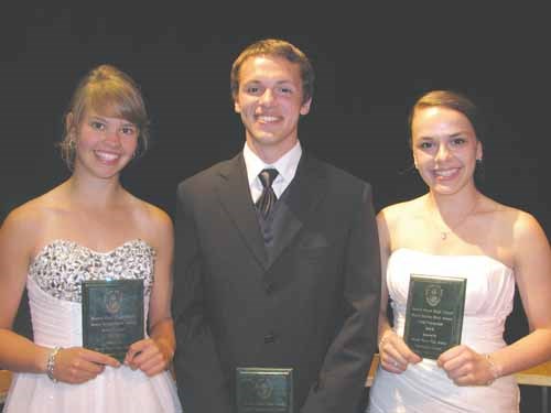 Senior Merit - awarded to Gr 11-12 students who have accumulated the most points athletically, academically, and organizationally: Emily Kruger, Anthony Fetsch, Leta Perepeluk.