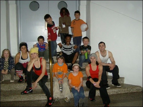 École Père Mercure Grade 1-3 students with the break dancing group Solid State at the Saskatoon Children's Festival.