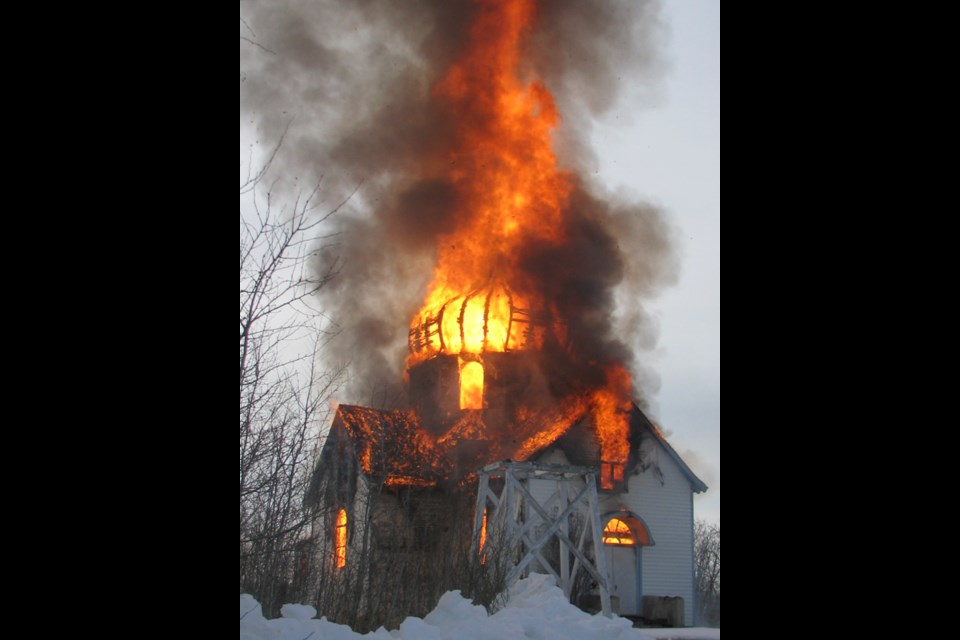 A controlled burn saw the end of the Holy Ghost Ukrainian Orthodox Church at Whitkow Friday, April 26.