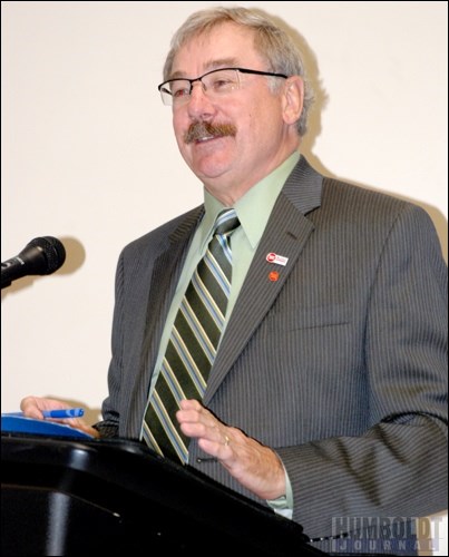 David Eberle, Chairperson for the Workers Compensation Board, speaks about the important of safety in both the workplace and community at a Health and Safety Leadership Charter signing on September 29 at the Humboldt Uniplex.