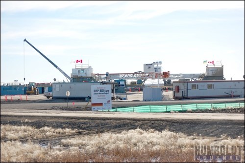 Two of the four drills required to drill the holes needed to freeze the ground around the two shafts on the site of the proposed Jansen potash mine were on the ground on November 5. The project will see 40 holes between 500 and 700 metres deep drilled to start the ground-freezing portion of the project.