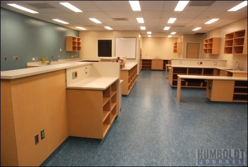 The huge lab area at the new hospital is a complete change from the cramped space in the old hospital.