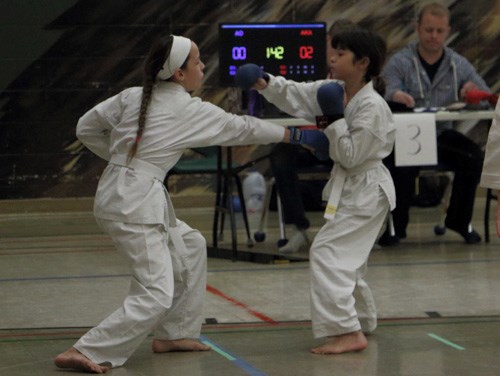 Kids compete in the kumite during the Moose Mountain Wado Kai tournament held on Saturday, Nov. 22.