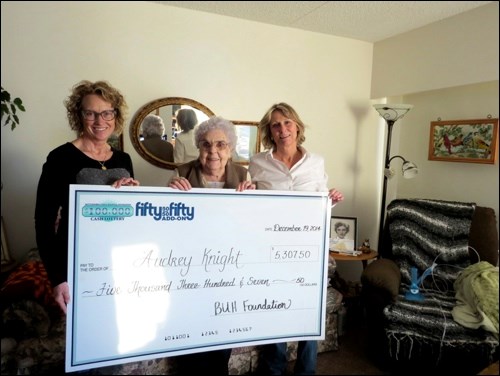 Pictured with Battlefords Union Hospital Foundation’s $100,000 Cash Lottery 50-50 add-on winner, Audrey Knight, is Brenda Sparrow, BUHF board of director’s chair, and Claudette McGuire, BUHF executive director, receiving final payment on the 50-50 add-on winnings for a total of $48,195.
Photo submitted