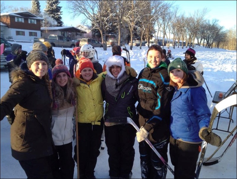 The Camel Toews, made up of Caitlyn Davidson, Lori Kryschuk, Celine LeClair, Jaycee Halpin, Sarah Petalik and Jaimie Fleuty, were one of 21 teams in the 10th annual Shayne Pearson Memorial Bunk Hockey Tournament on Dec. 27. The one-day tournament had teams braving the harsh winter temperatures and remembering the late Pearson.
