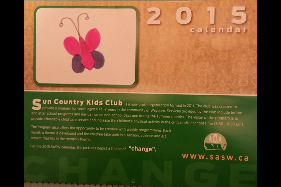 The front cover of the calendar features a description of the creators, The Sun Country Kids Club.