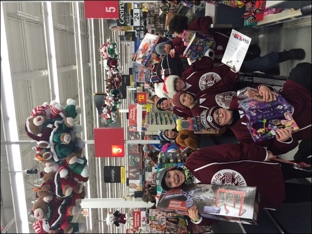 Peewee Eddie's Bombers donate gifts to the Salvation Army Christmas gift program