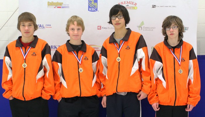 Boys’ champions - YRHS. L to R: Adam Srochenski (skip), Dylan Novak (third), Kaito Farquharson (second), Griffin Richard (lead). Missing - Braden Kitchen.