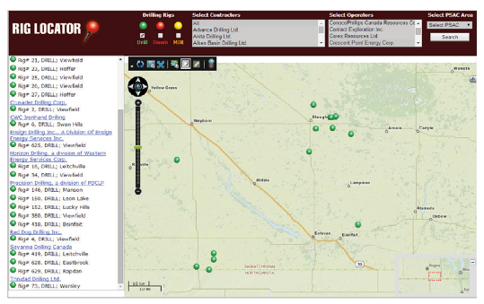 Green indicates Crescent Point Rigs