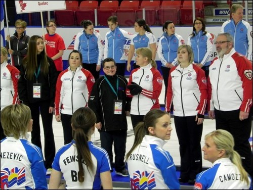 Landon on ice with Team Newfoundland during their game’s opening ceremonies.