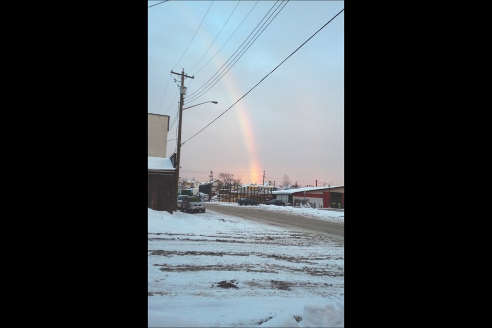 This rainbow was seen over North Avenue late last month after an unusual winter rain shower.