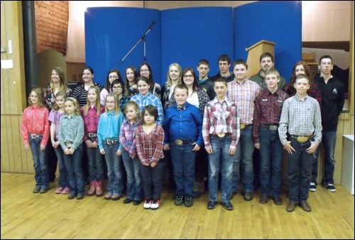 The 26 members of Crown Hill 4-H Beef Club at public speaking March 1 in Hafford.