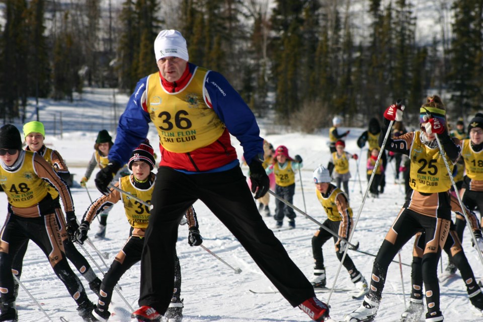 Bob Jarvis, top finisher in the senior male category, was among the skiers burst into action after the flag dropped at the start of the 40th annual Val and Ivor Hedman Centaloppet on Sunday.