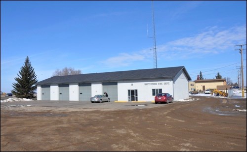 The front façade of Battleford’s current four-bay fire hall.
