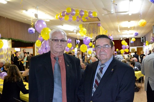 The Wawota District Lions Club celebrated 50 years of service to the community on Saturday, March 28 with a banquet and social evening at the Wawota Town Hall. The Wawota Lions Club was chartered on April 5, 1965, and since then, the club has made numerous contributions to their community, including improvements to the hall, the school gymnasium, and the hockey and curling rinks.(l-r) Lions members Garry Dickson and Phil Weatherald welcomed fellow Lions from Carlyle,  Indian Head, Saskatoon, Southey, Nipawin, Brandon,Manitoba, and Duncan, B.C.