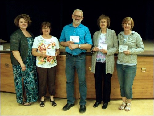 Borden Action Bowl Winter Mixed League Champs are the Turkey Hunters — Kendal Redhead, Mandy Tracksell, Ivan Youchezin, Bev Assman and Carol Crabb. Missing is Ian Tracksell who was fighting a grass fire).