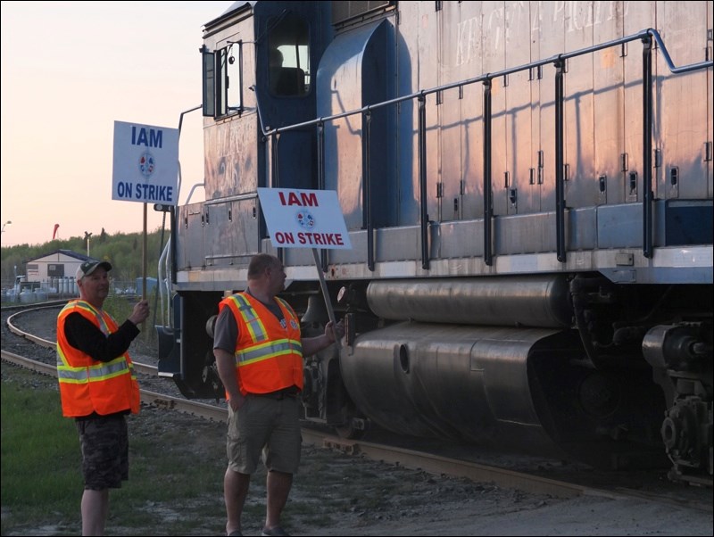 IAM members picketed a Hudbay-bound freight train on Saturday. Unlike the last train picket, the engineer did not stop.
