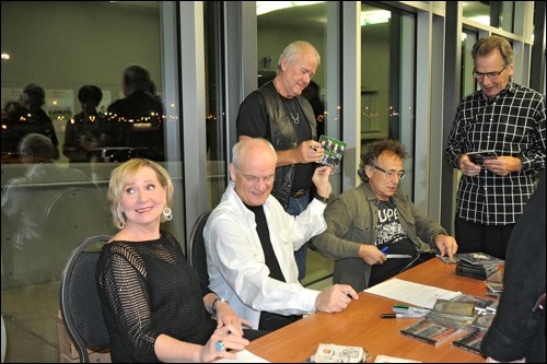 Singer-songwriter supergroup Lunch at Allen’s was one of the groups who entertained during the Dekker Centre for the Performing Arts 2014-2015 season. It’s usual for the artists to meet the public after the show and sign autographs. Seated, left to right are Cindy Church, Ian Thomas and Marc Jordan. Standing is Murray McLauchlan.