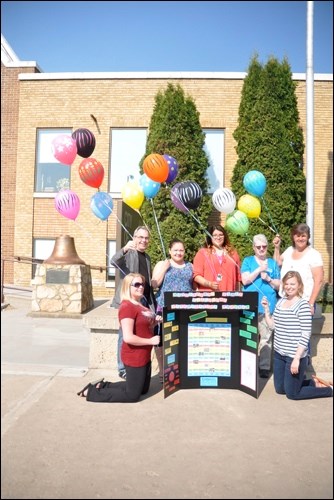 Up, Up and Away — Balloons flew from North Battleford city hall Monday morning. The occasion was the launch of week-long activities hosted by the Battlefords Early Childhood Intervention Program, a home-based program that works with children who are developmentally delayed or at risk of delay.