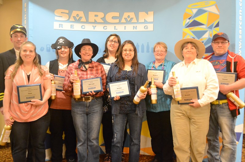 (Above) Award winners from the south (l-r): Sean Collins and Kim Lasch - Ituna; Lisa Reihl - Indian Head; Mary Carter - Gull Lake; Ashley Derkatch - Canora; Jeanifer Moreira - Yorkton; Cory Elmy - Weyburn; Darlene Trithart - Grenfell; Gregg Dornian - Estevan.