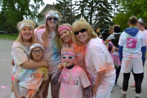 The Dashing Divas team made up of (l-r back row) Presley Onufreychuk, Shelby Rose, Jodi Onufreychuk, Jacqui Trippel and (front, l-r) Taylor Raynard and River Onufreychuk, were just one of the specialty teams taking part in Arcola's 5 km Color Dash, Saturday, May 30.