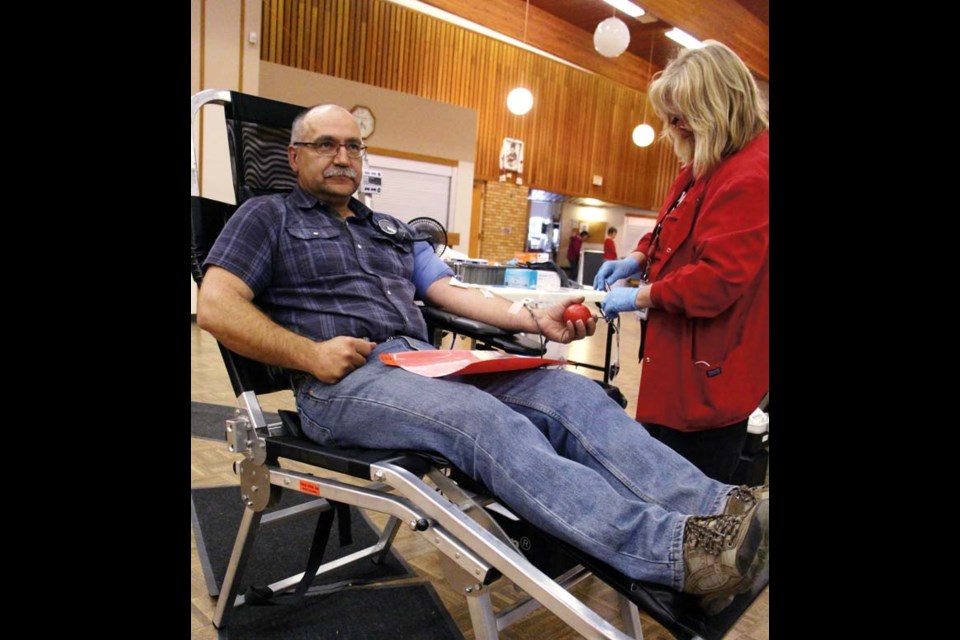 Bill Prybylski was one of the many people in town giving blood at the recent Canadian Blood Services donor clinic. A long time donor, Prybylski says he began donating blood after his wife needed transfusions, and he realized that it’s something that is needed and he can provide. The next blood clinic in the city is on July 20 at the St. Mary’s Cultural Centre, and all kinds are needed.