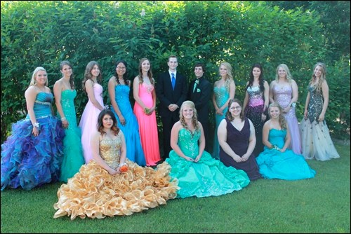 Maymont Central School Class of 2015: Katy Schmidt, Katie Serhienko, Ayliah Wasmuth, Amber Armstrong, Ice Maxwell, Ryan Rothenburger, Riely Rookes, Autumn Amson, Tori Hamp, Katlyn Buckham and Arielle Hamp. Seated are Jan Friesen, Frankie Menzies, Natasha Pickering and Heather Whitehead.