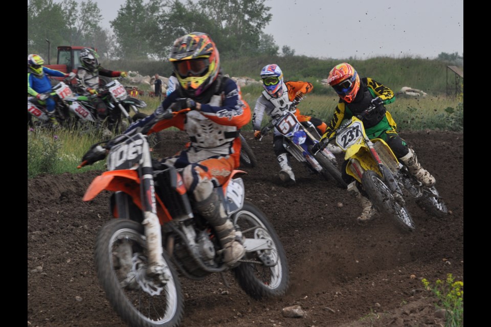 Kade Anderson leads the pack during the Youth race at Trackside MX Park last Saturday in the second stop for the Southeast Corner Racing Circuit.
