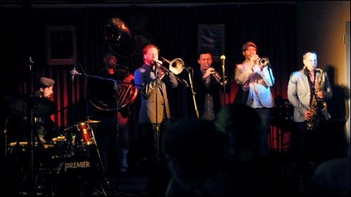 Heavyweights — The Heavyweights Brass Band performed in North Battleford at the Legion Monday evening last week as part of the annual SaskTel Saskatchewan Jazz Festival. Each year the Battlefords Jazz Society and the Jazz Festival co-sponsor a performance by one of the groups or individuals on the festival lineup in Saskatoon. The Heavyweights Brass Band is known as Canada’s leading feel-good horn music ensemble and is currently on a Canadian tour playing festivals in Vancouver, Calgary, Edmonton, Winnipeg, Ottawa and others. Photo by Jayne Foster