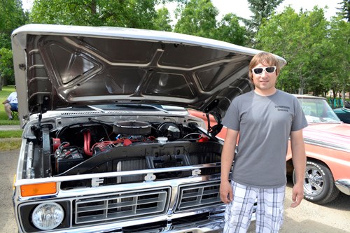 The Cornerstone Cruisers held their second annual Show 'N Shine on Saturday, July 11 at Moose Mountain Provincial Park. Club member Calvin Martin of Redvers is pictured here with  the 1977 Ford truck that he restored with his twin brother, Colin. “It used to be our farm truck,” says  Martin. We worked on it from 1996 to 2003 to get it where it is.” The event was open to all classic cars, muscle cars, custom cars, trucks and bikes.