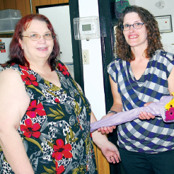 Alicia Lukey (right) received a gift of appreciation for all the volunteer work she does for the Canora Multiple 4-H Club. Making the presentation was Flo Brown, the leader for the baking/cooking projects. Making the presentation was Bev Spearman, the club’s general leader.