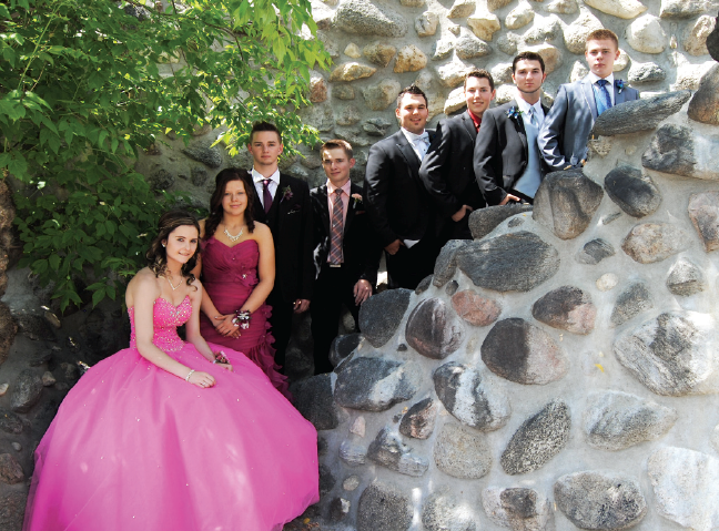 From left, the Invermay School graduates who had their photograph taken at the Grotto of Our Lady of Lourdes in Rama were: Kori Grona, Chantelle Redman, Lane Parsons, Austin Swiderski, Kholton Shewchuk, Tyson Steranka, Gregory Dutchak and Kendall Fidek.