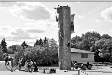 Camp Whitesand’s climbing wall and representatives of the Rock FM radio station in Yorkton helped create interest in the Kamsack Skate Park’s demonstration and barbecue on June 18.