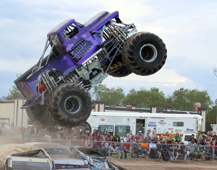 Crude Behavior, named for both the crude oil found in Saskatchewan and Alberta as well as the personalities of some of the people who work on the oil rigs, made its Saskatchewan debut in front of a sold out crowd on Friday night at Yorkton’s Cornerstone Raceway. Crude Behavior received a loud welcome as driver and owner Jared Vogel hails from Weyburn, while the rest of the monster trucks competing were from B.C. or the United States. For related story and photos see Page A15.