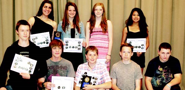 Grade 6 students at the Preeceville School, from left, were: (back row) Skylar German, Makenna Petryshyn, Erik Sandager, Darrian Walker, Christian Acosta, Jesse Prestie, Jillian Tonn, and Dweight Paliagan; and (front) Eric Prestie, Jesse Tuz, Emily Braithwaite, Todd Pankratz, Reagen Dobson, Janhia Irlandez, Hannah Delawski and Benjamin Larson.