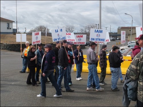 Picketers near Hudbay's Main Gate on May 2, the first day of the strike.