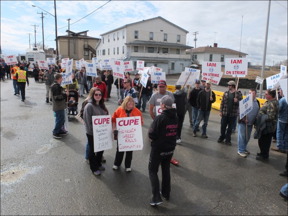 IAM picketers and supporters at the picket line near Hudbay's Main Gate on May 2.
