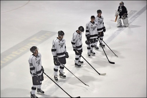 North Stars line up at the start of another SJHL hockey season on opening night. Photos by John Cairns