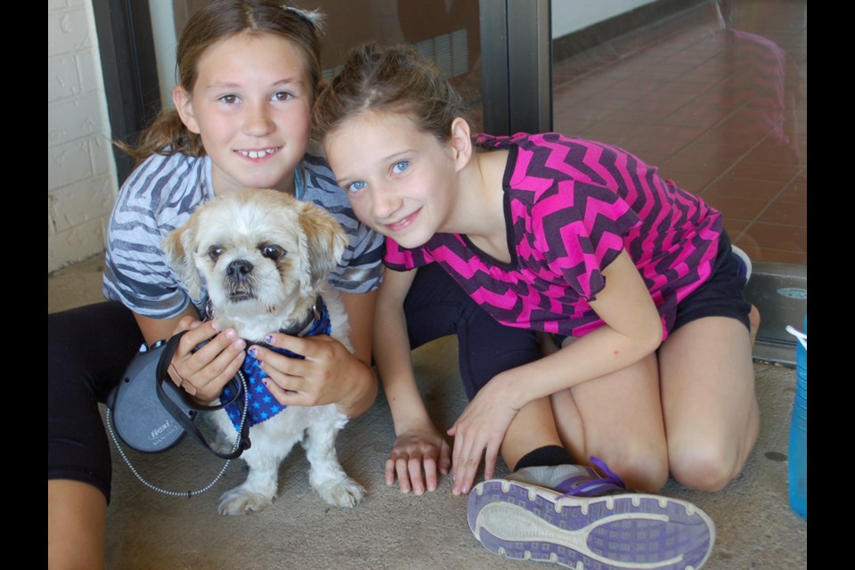 Jack the pooch was having fun with his handlers Seriah Potoma and Jessica Slager just prior to the start of the annual dog jog on Sunday at the Shoppers Mall.