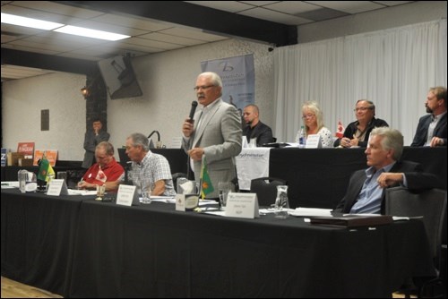 Larry Ingram, Doug Anguish, Gerry Ritz and Glenn Tait were in Lloydminster Thursday for the latest election forum, this one sponsored by the Lloydminster Chamber of Commerce. Photos by John Cairns