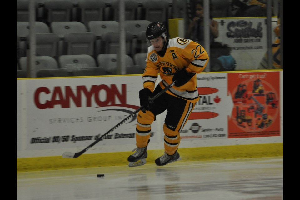 Lynnden Pastachak drives toward the net during the second period of Estevan's 3-0 win over La Ronge last Wednesday at Affinity Place.
