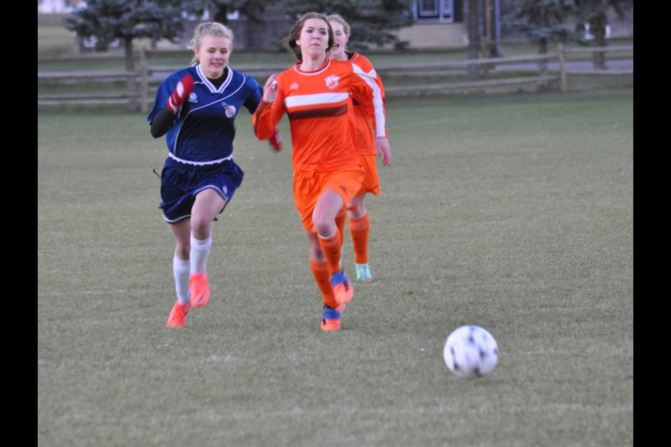 Hannah Whiman challeges for a loose ball.